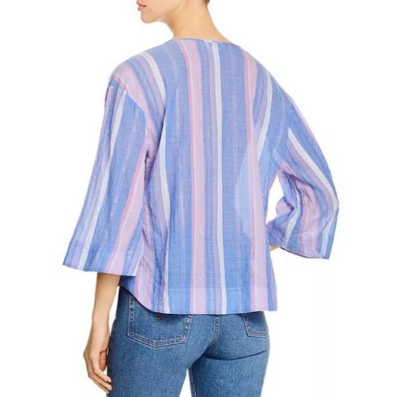 Tommy Bahama Women’s Blouse Small Blue purple Metalic Striped 3/4 Sleeve Coastal - Picture 2 of 12